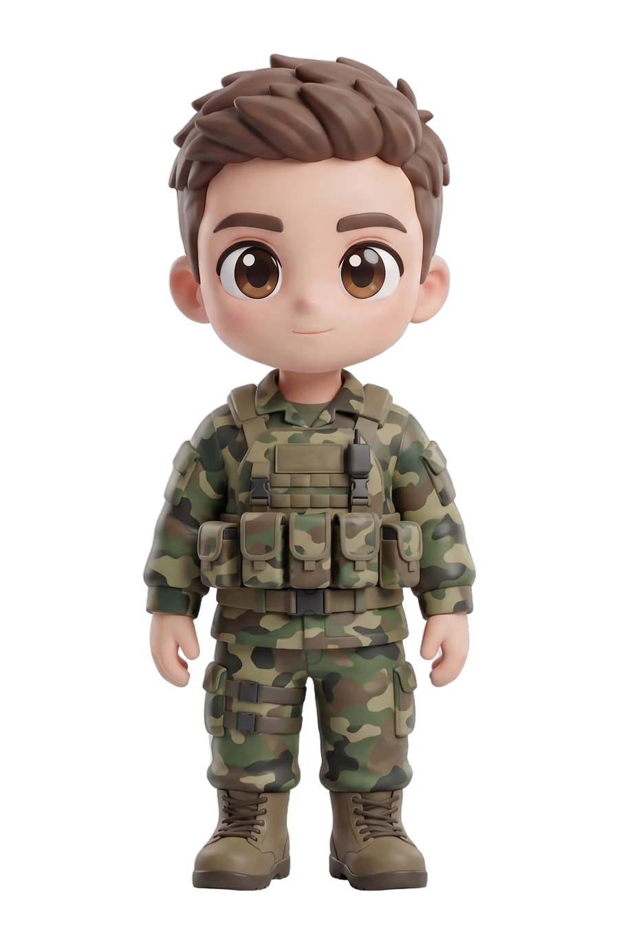 Chibi figurine of a soldier in camouflage fatigues and combat boots