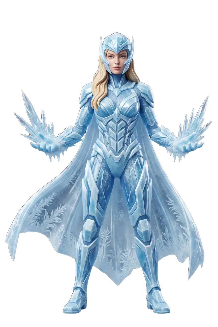 Figurine of a heroine in ice-blue armour with frost on her hands
