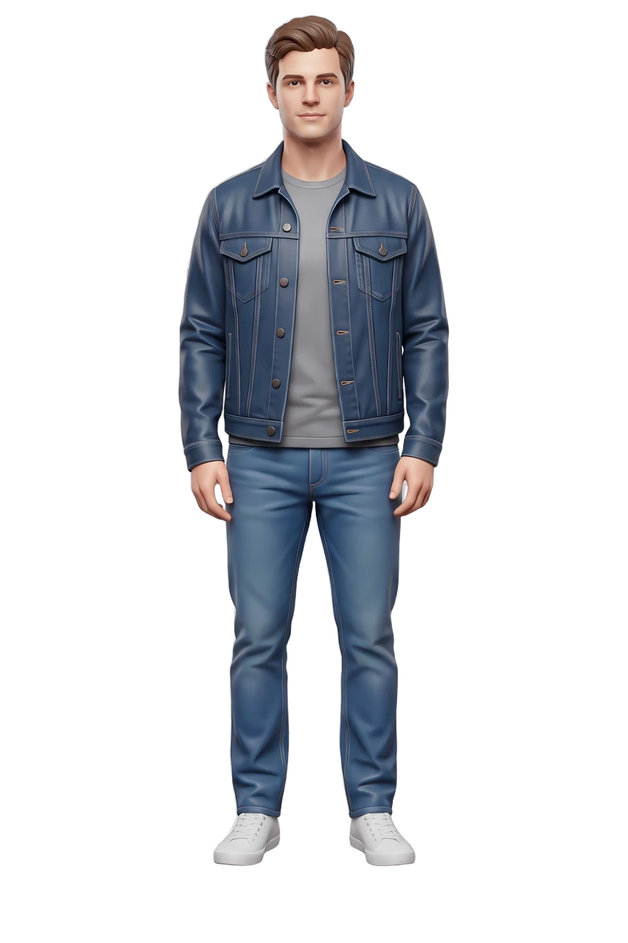 Figurine of a man in a denim jacket and jeans