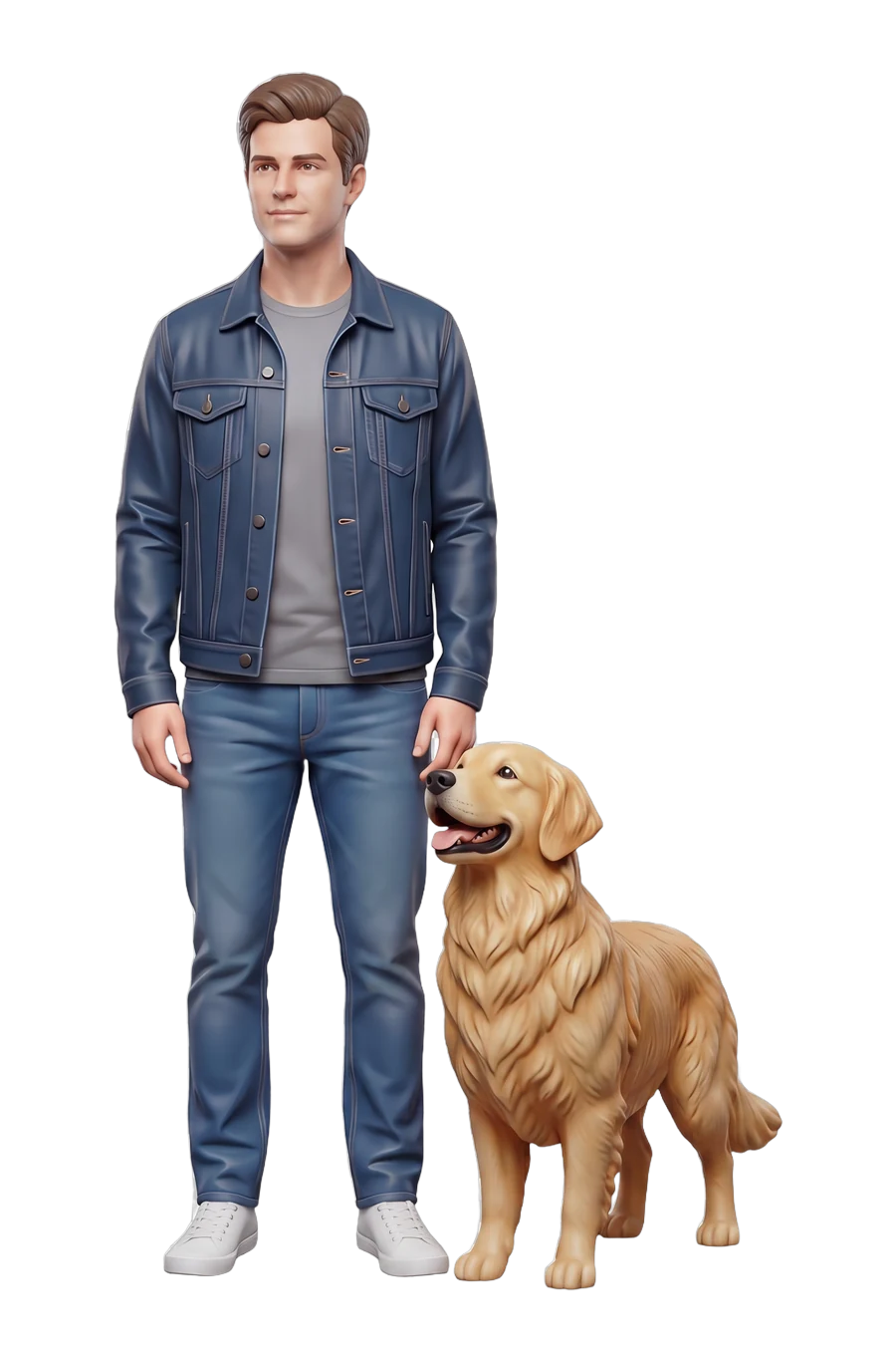 Figurine of a man and his golden retriever on one shared base