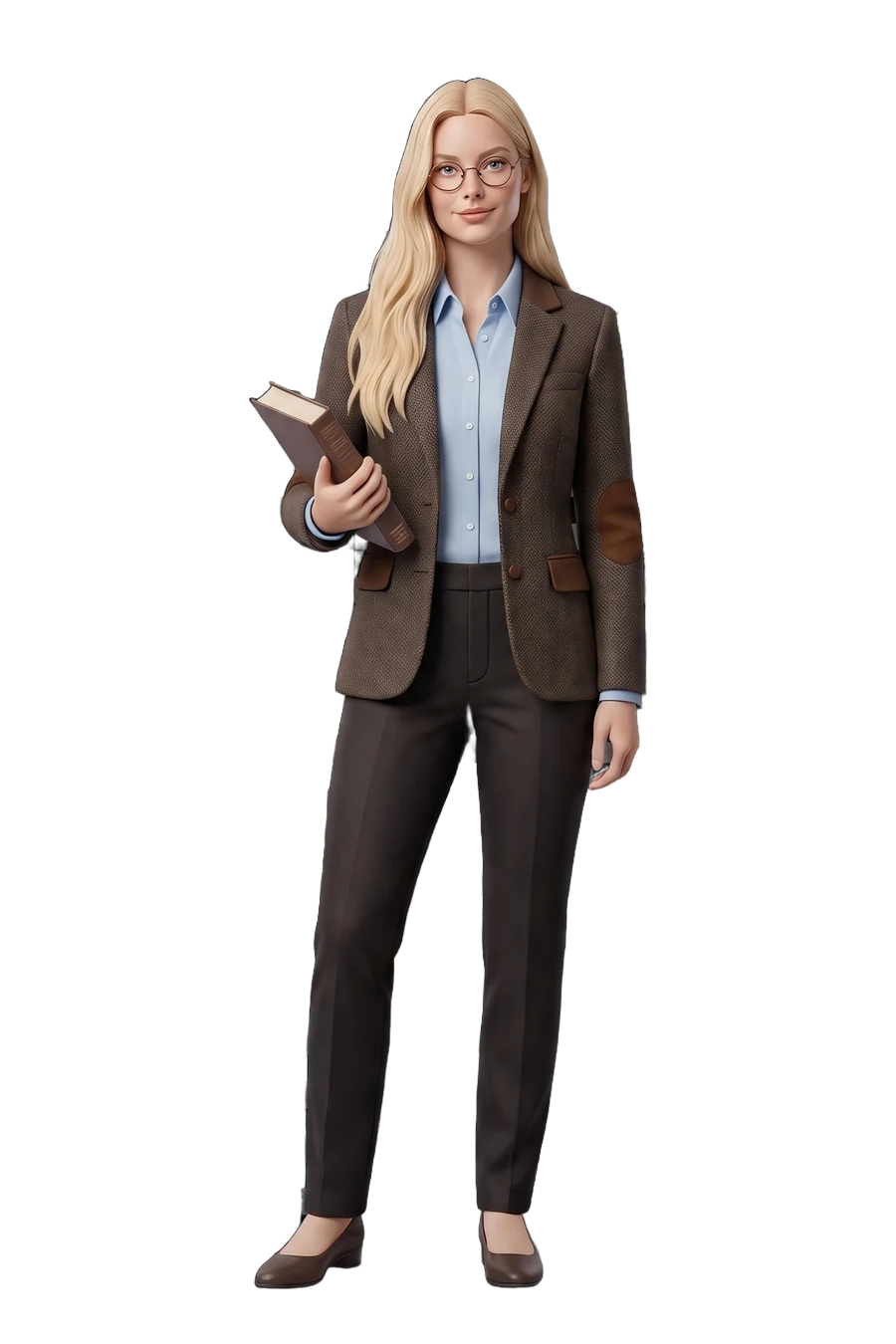 Figurine of a teacher in a tweed jacket and glasses, book under one arm