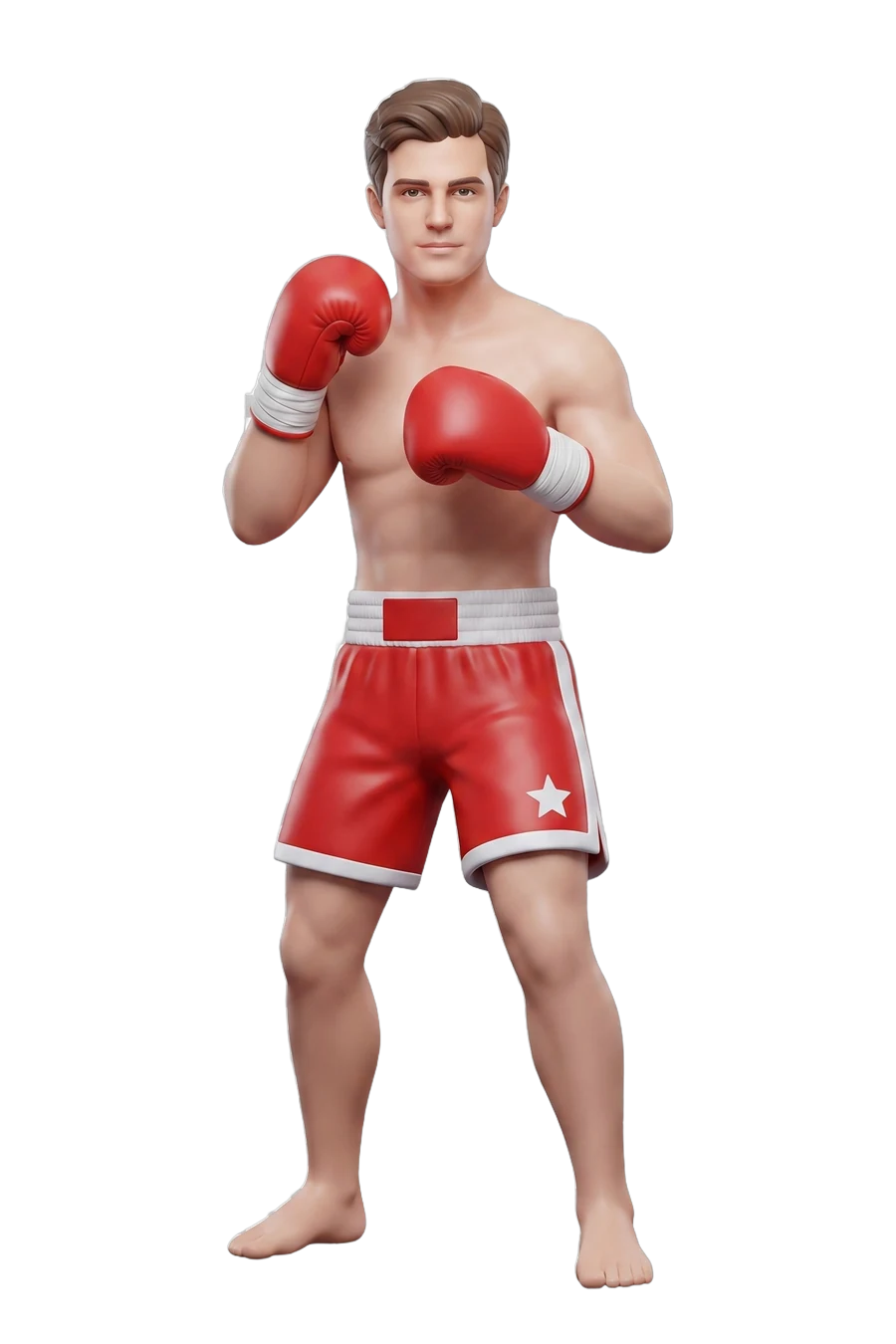 Figura de un boxeador con pantalón rojo y los guantes en guardia