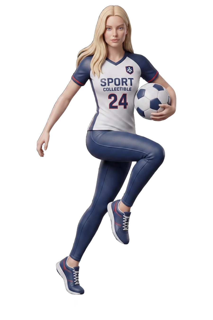 Figura de una futbolista con el balón bajo el brazo