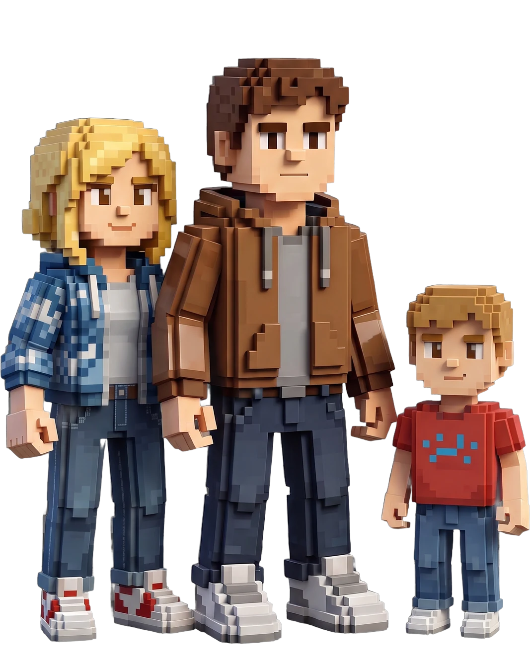 Voxel figurine of a family of three on one shared base