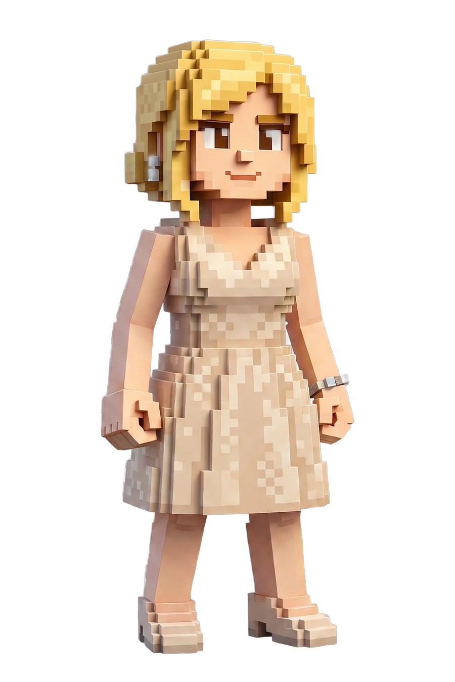 Voxel figurine of a guest in a beige dress